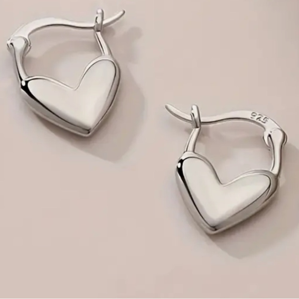255- Pair Of 925 Sterling Silver Heart-shaped - Picture 4 of 6